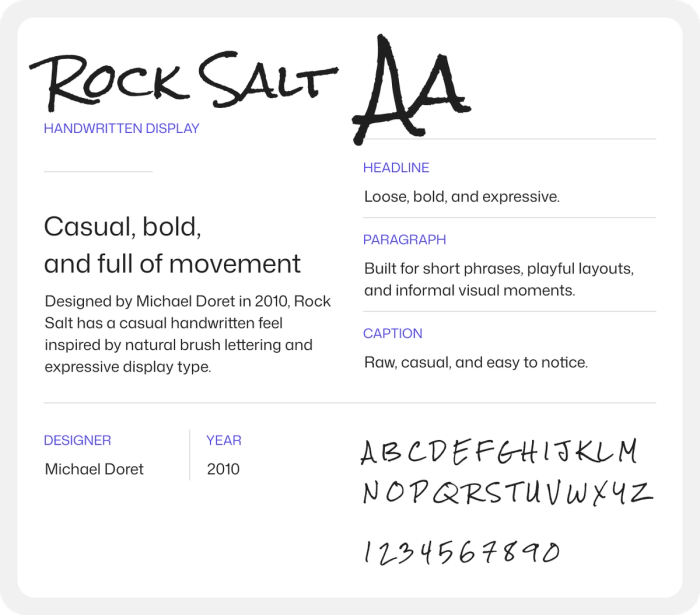 Display of the Rock Salt font.